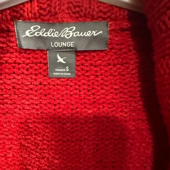 Eddie Bauer Lounge Womens Cardigan Sweater S Red Long Chunky oversized Holiday - Picture 5 of 8